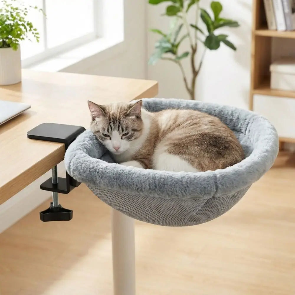 Creative Semi-Circular Cat Table Bed Detachable Soft Cat Desk Hammock Non-Slip Clamp Comfortable Folding Cat Bed Computer Desk
