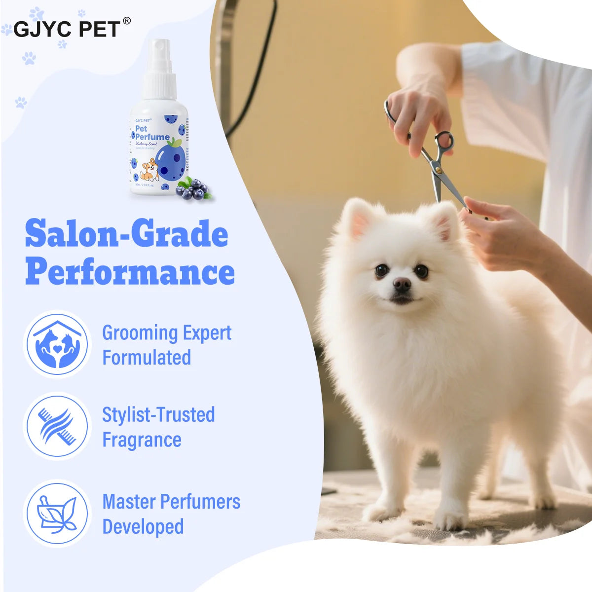 Pet Deodorizing Perfume Spray Dogs Cats Natural Long Lasting Fresh Scent Blueberry Grooming Alcohol-Free Odor Control Portable