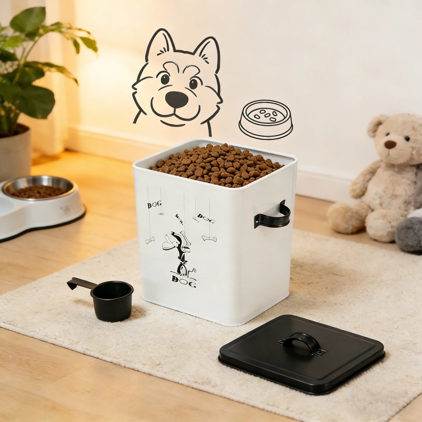 Airtight Metal Dog Food Storage Container with Scoop, Pet Food Bin for Dry Food, Large Capacity Dog Treat Dispenser, Pet Supplie