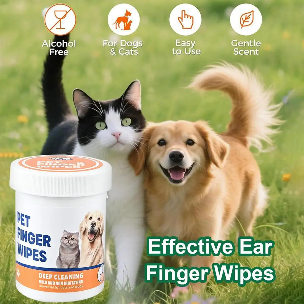 NEW Dog Finger Ear Wipes Soft Finger Cleaning Pads For Dog Ear Safe Plant-Based Cleanser Supplies For Pet Care Grooming Bathing