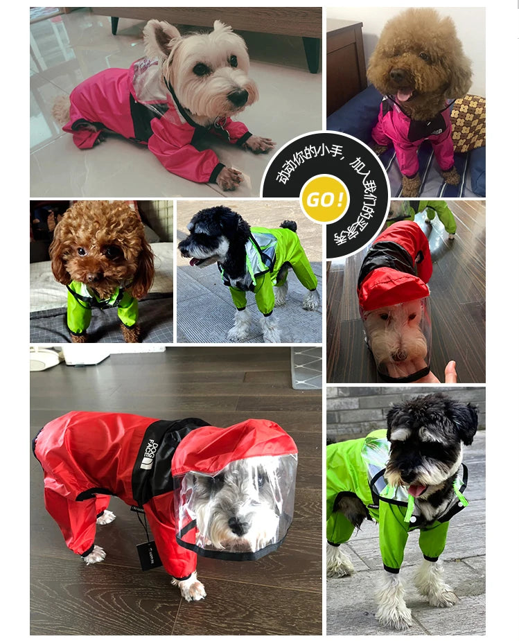 Pet Dog Raincoat Transparent Hooded Jumpsuit Dogs Waterproof Coat Water Resistant Clothes Dogs Cats Pet Jacket for Rainy Day