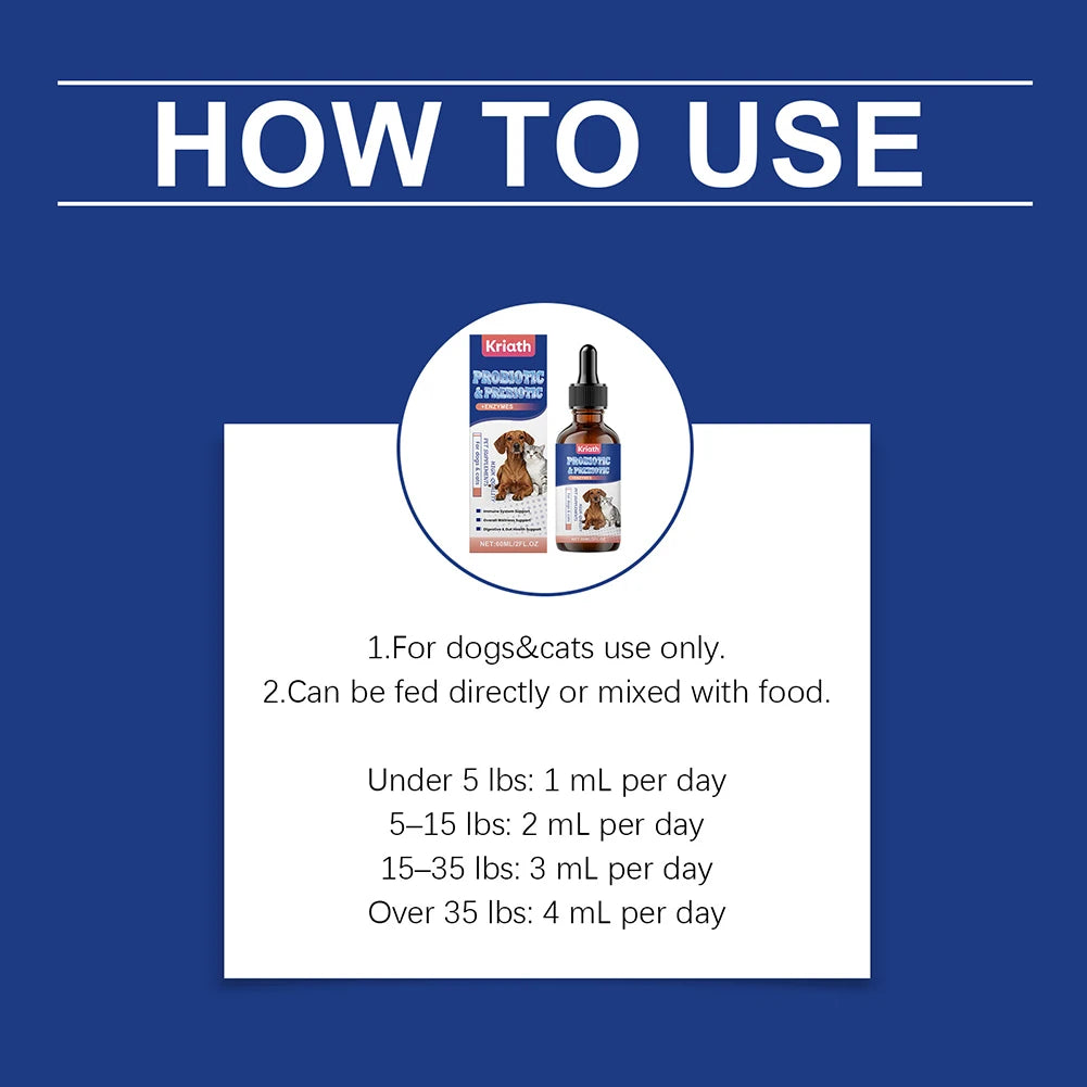 60ml Probiotic Care Drops For Dogs Cats Supports Health Digestion & Immunity Reduces Upset Stomach & Discomfort Health Pet Drops