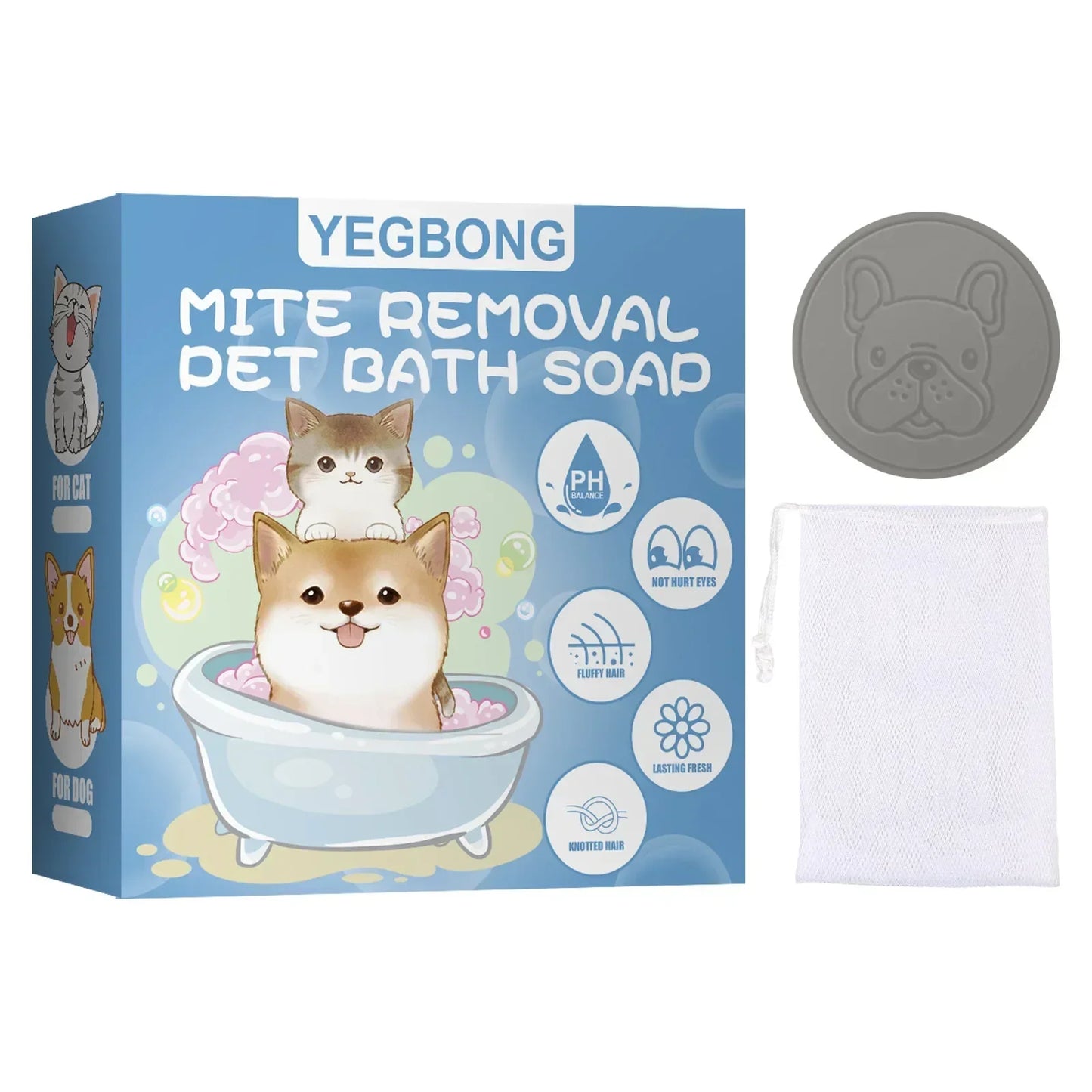 Anti Mite Pet Soap Bar for Dogs Cats, Deodorizing Itch Relief Bath Soap, Flea Odor Control Cleansing, Smooth Coat Grooming