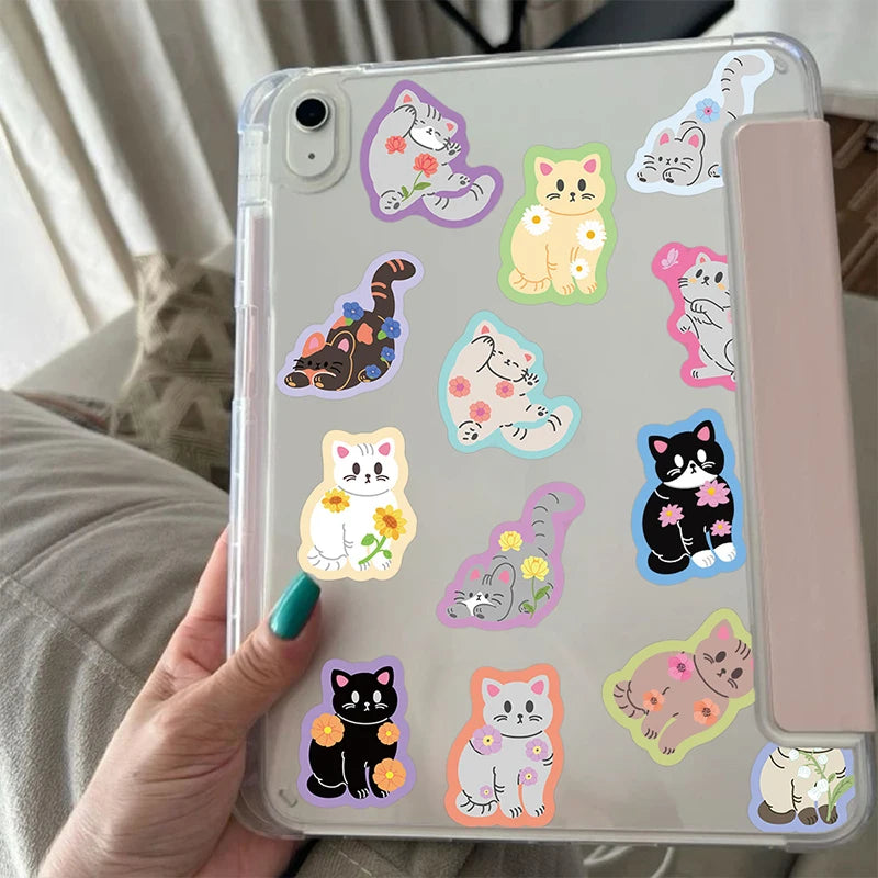 50PCS Colorful Edge Flower Cat Cartoon Graffiti Stickers DIY Stationery Suitcases Notebook Creative Aesthetics Decals Kids Toys