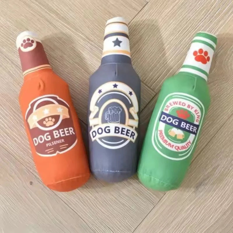 Durable Eco-friendly Squeaky Interactive Dog Chew Toys Beer Shaped Stylish Dog Plush Toys Wine Bottle Shaped Funny Dog Toys