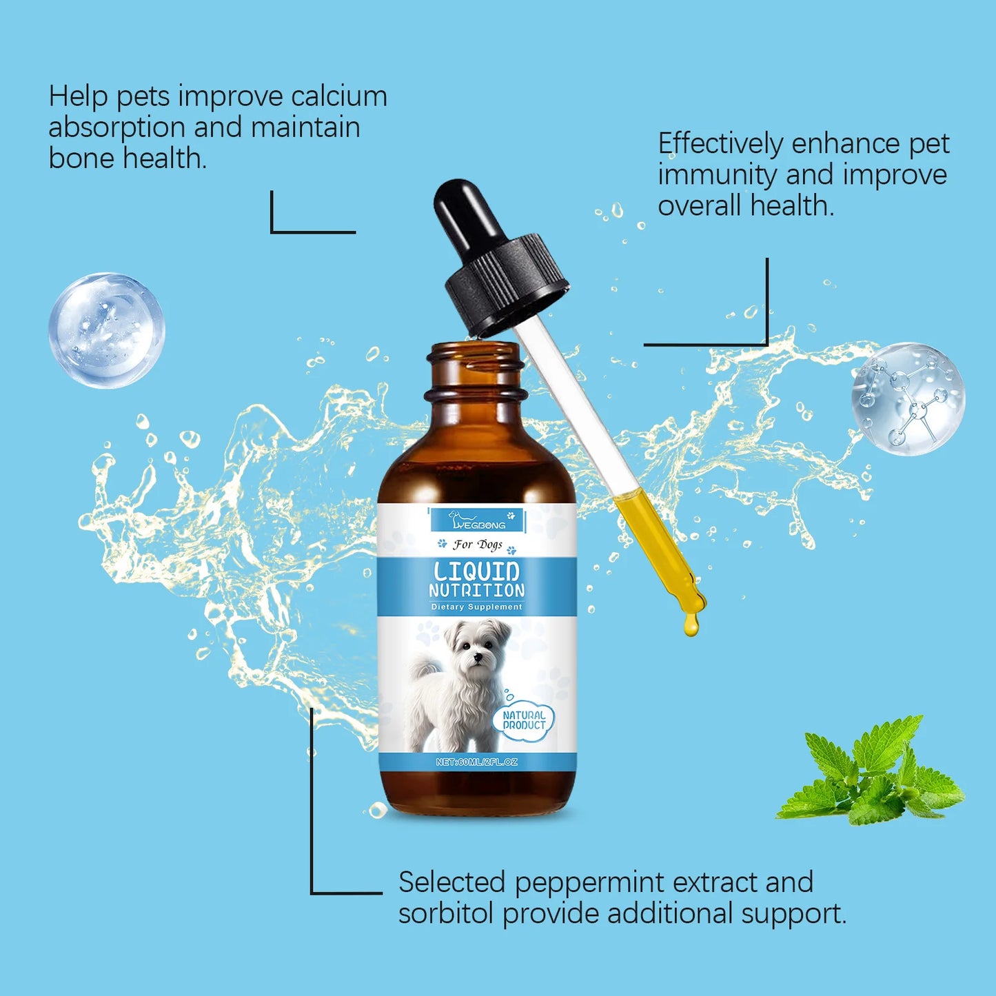 Strong Bones Pet Vitamin Supplement Drops Promote Calcium Absorption Boost Immunity Enhance Vitality Dietary Supplement Drops
