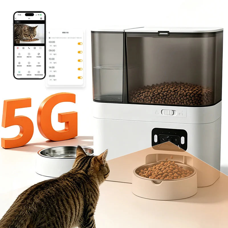 Intelligent automatic cat feeder with built-in water dispenser integrated pet feeding station button-wifi-video timed and quanti