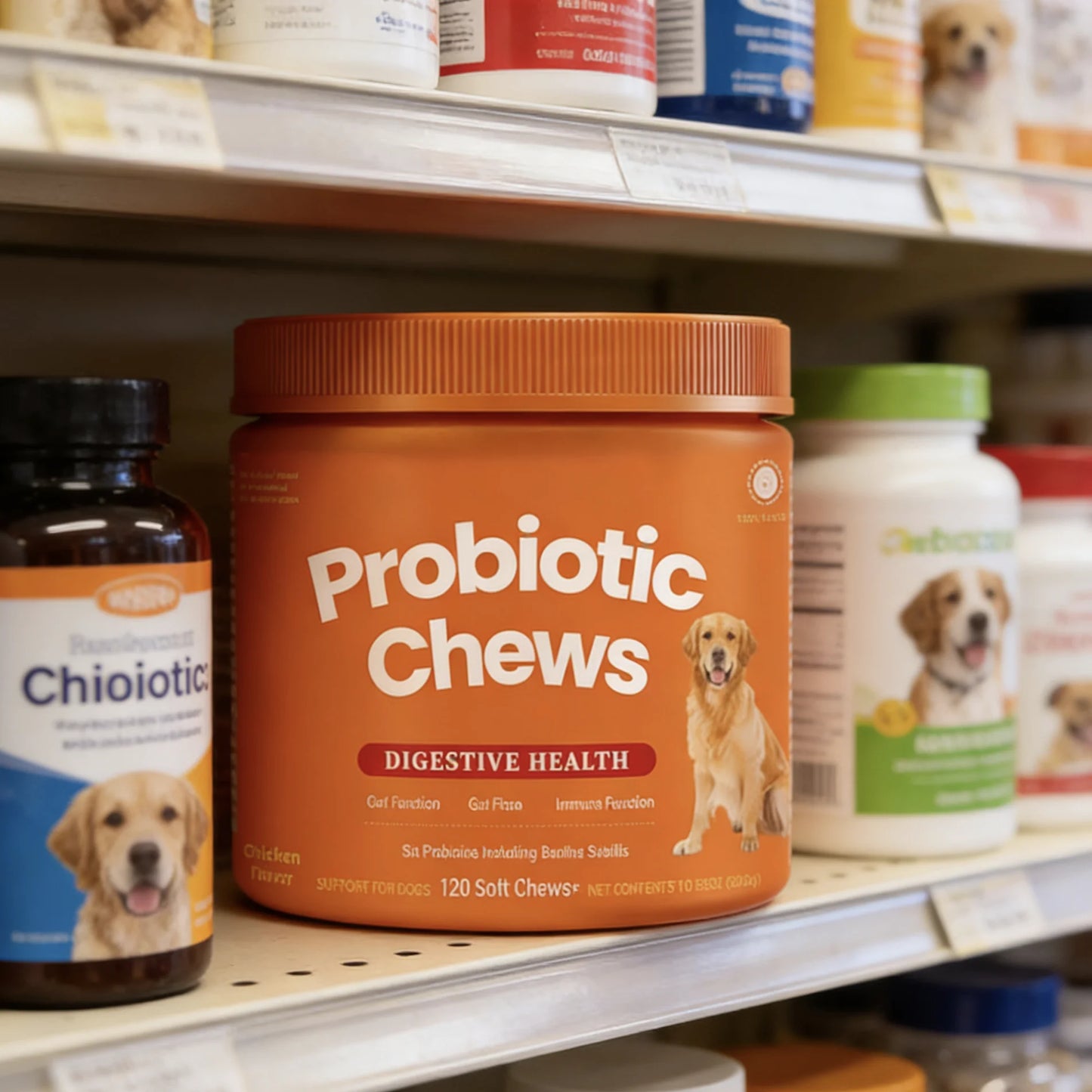 Dog Probiotic Chews  Digestive Health Support Chicken Flavor 120 Count Soft Chews Gut & Immune Support Supplement for Dogs