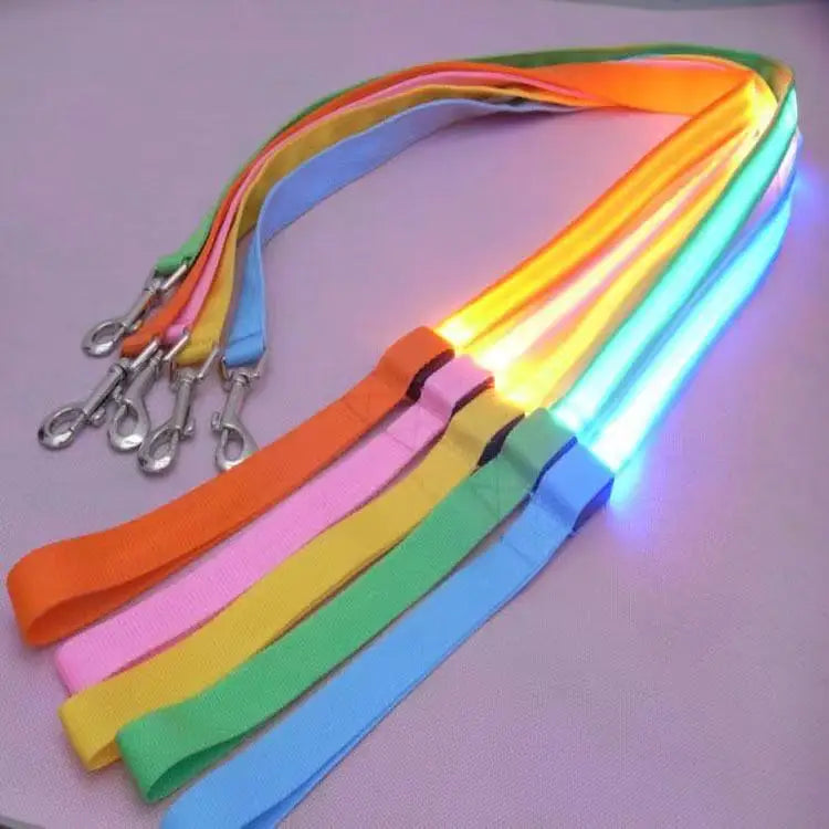 Glowing Led Dog Leash Usb Rechargeable Pet Dog Flashing Nylon Webbing Leashes- 3 Lighting Modes Keep Your Pets Safe In Darkness
