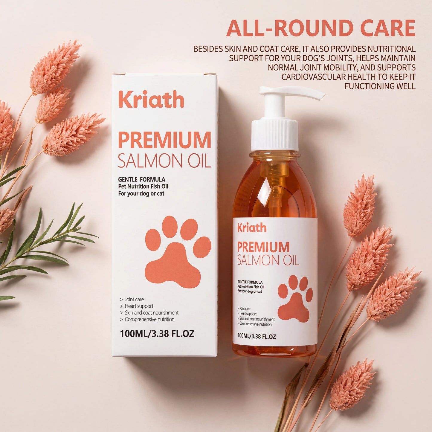 100ml Pure Salmon Oil for Dogs and Cats Omega 3 Fatty Acids Liquid Skin and Coat Supplement Joint Support Pet Health Supplies