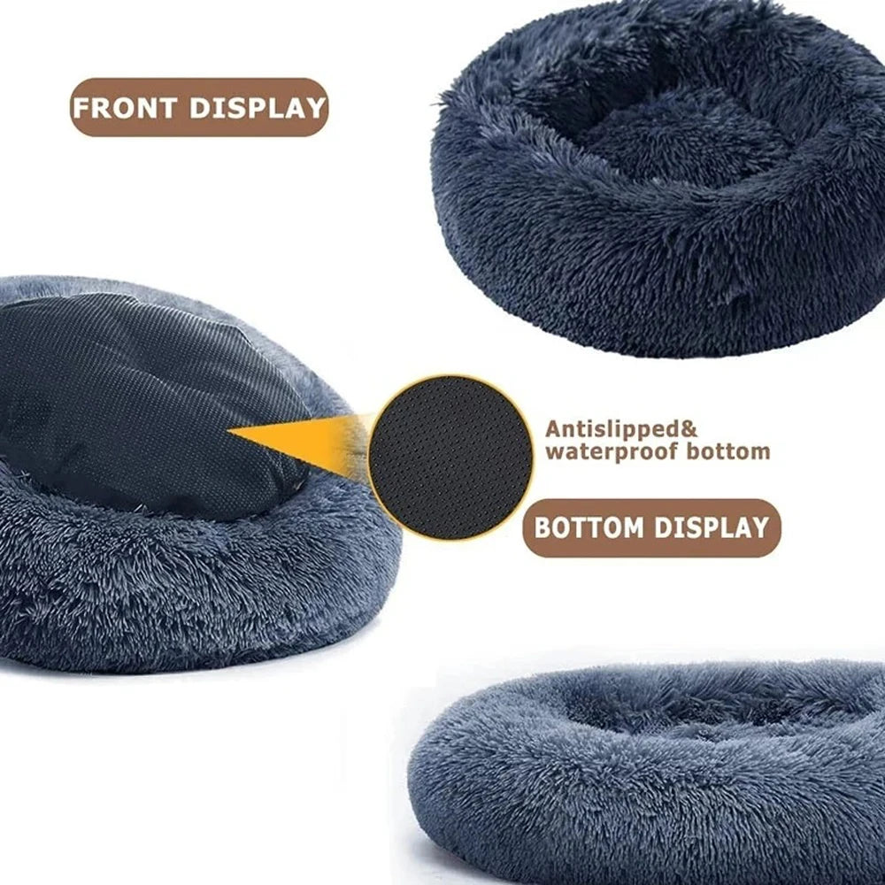 40-90cm Small Cat Bed Long Plush Dog House Round Large Dog Bed for Medium Dog House Super Soft Winter Warm Sleeping Nest