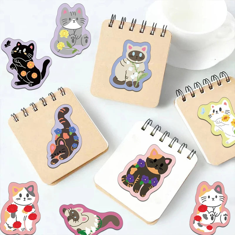 50PCS Colorful Edge Flower Cat Cartoon Graffiti Stickers DIY Stationery Suitcases Notebook Creative Aesthetics Decals Kids Toys