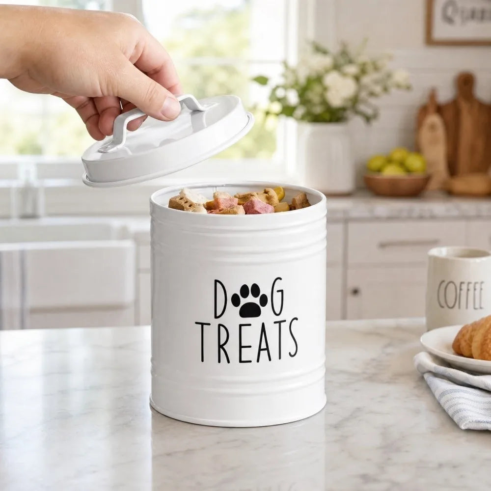 Large Capacity Dog Food Storage Container Airtight with Lids Pet Treat Container Moisture-Proof Metal Dog Treat Jar