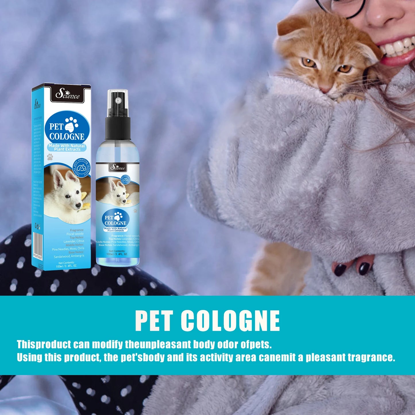 100 Ml Pet Deodorizing Perfume Spray, Cats & Dogs Eliminating Odors Natural Long-Lasting Fragrance ( Lemon, Orange And Lavender)