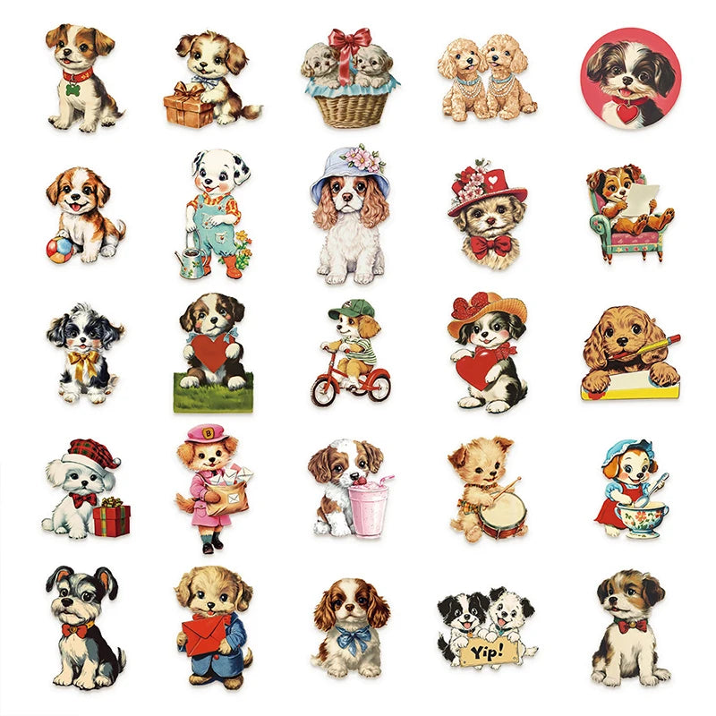 50PCS Cute Retro Dog Stickers Children DIY Stationery Box Handbag Laptop Guitar Helmet Self-adhesive Decoration Decals Toys Gift