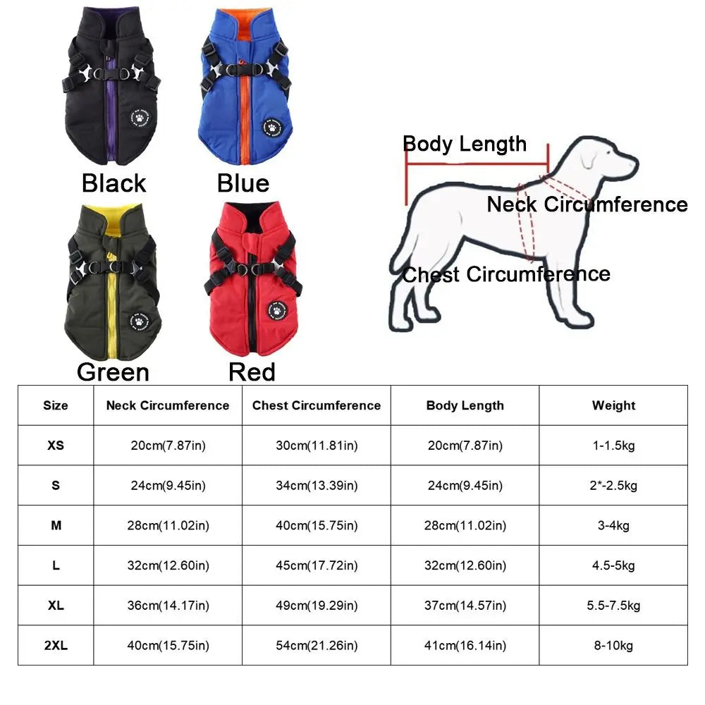 Waterproof Adjustable Dogs Down Clothes Warm Windproof Dog Coat with Harness Soft Dog Jacket for Dogs Cats