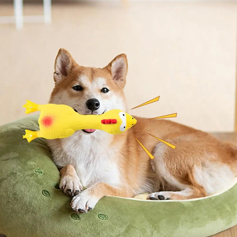 17*6.5cm Latex Chicken Dog Toy With Sound Boredom Relief Teeth Cleaning Molar Bite-Resistant Funny Squeaky Chicken Dog Chew Toy