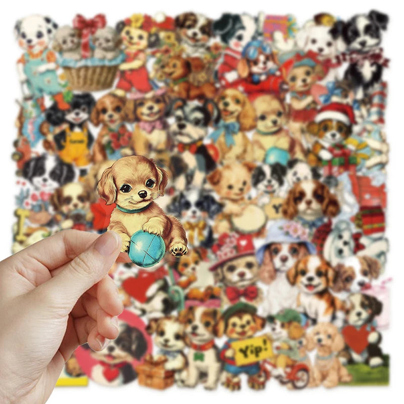 50PCS Cute Retro Dog Stickers Children DIY Stationery Box Handbag Laptop Guitar Helmet Self-adhesive Decoration Decals Toys Gift