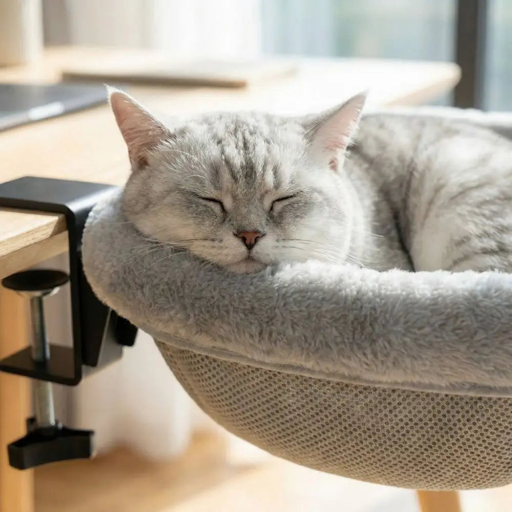 Creative Semi-Circular Cat Table Bed Detachable Soft Cat Desk Hammock Non-Slip Clamp Comfortable Folding Cat Bed Computer Desk