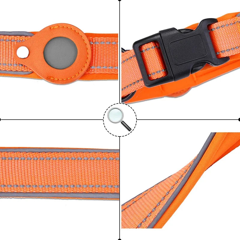Waterproof Anti-Lost Dog Collar Padded Collars with AirTag Holder GPS Tracker Protective Case Adjustable Collar for Large Dogs