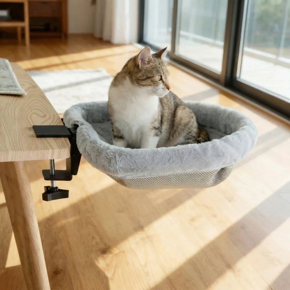 Creative Semi-Circular Cat Table Bed Detachable Soft Cat Desk Hammock Non-Slip Clamp Comfortable Folding Cat Bed Computer Desk
