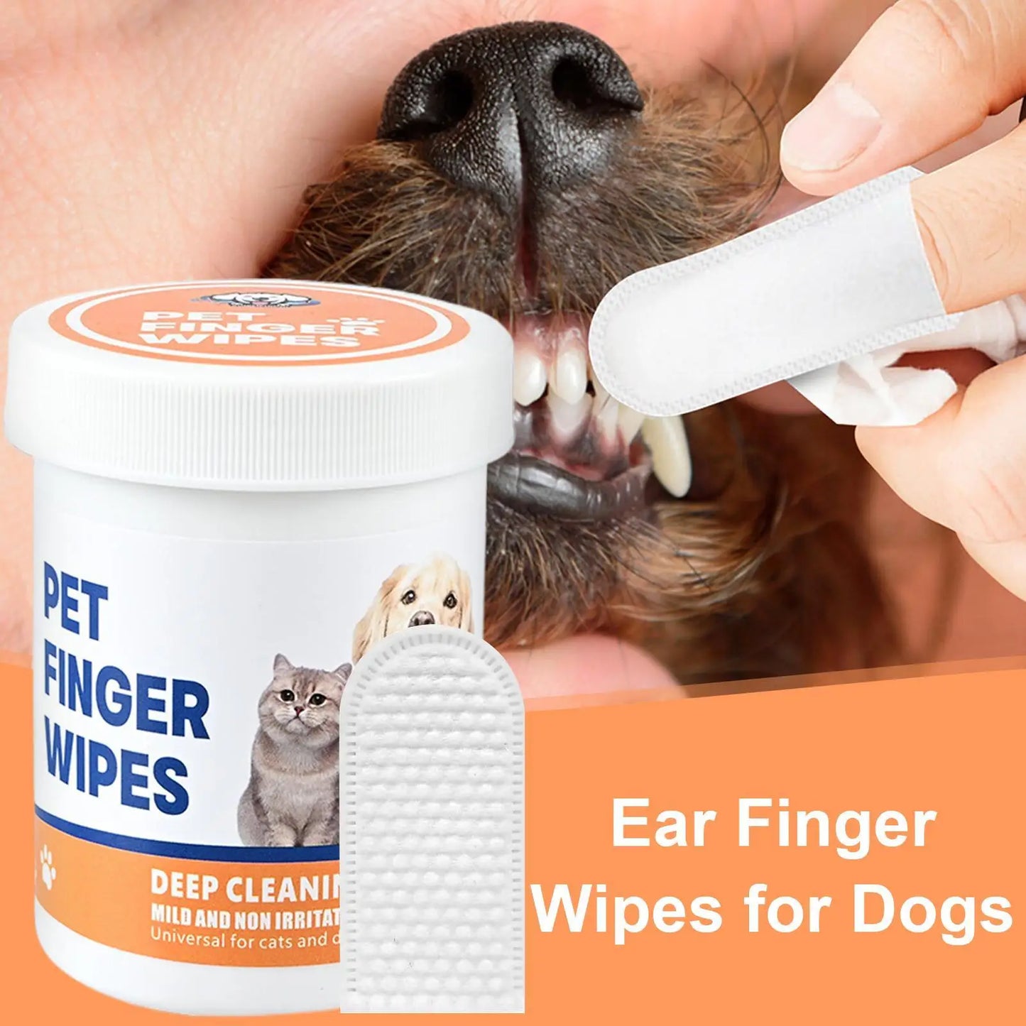 NEW Dog Finger Ear Wipes Soft Finger Cleaning Pads For Dog Ear Safe Plant-Based Cleanser Supplies For Pet Care Grooming Bathing