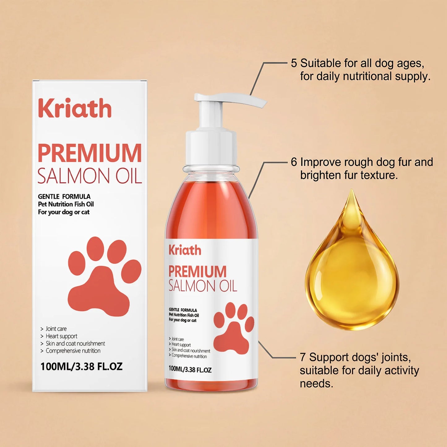 Premium Salmon Fish Oil For Pets Omega 3 Shiny Fur Immune Support Pets Coat Heart Health Dog Cat Heart Skin Nutrition Supplement