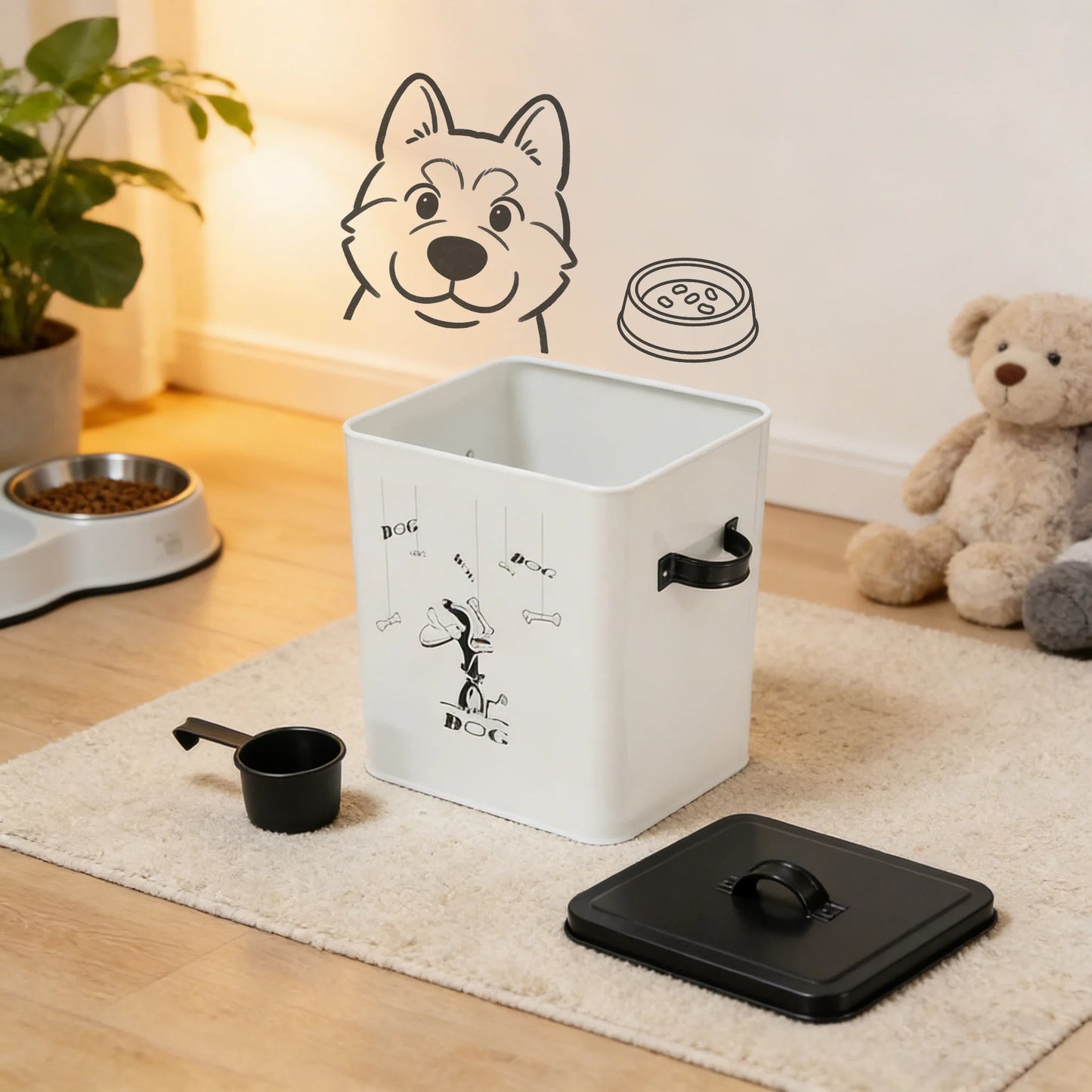 Airtight Metal Dog Food Storage Container with Scoop, Pet Food Bin for Dry Food, Large Capacity Dog Treat Dispenser, Pet Supplie