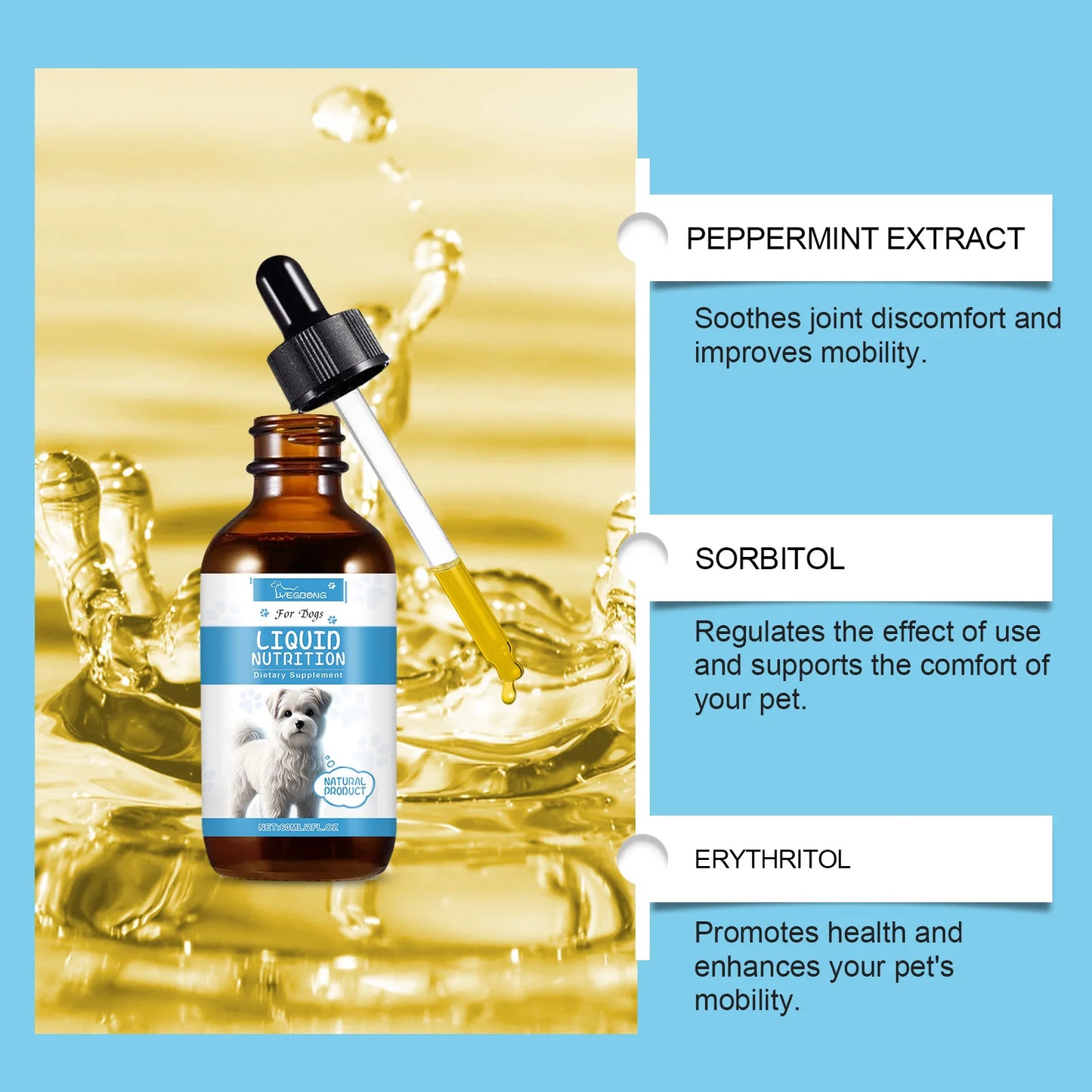 Strong Bones Pet Vitamin Supplement Drops Promote Calcium Absorption Boost Immunity Enhance Vitality Dietary Supplement Drops