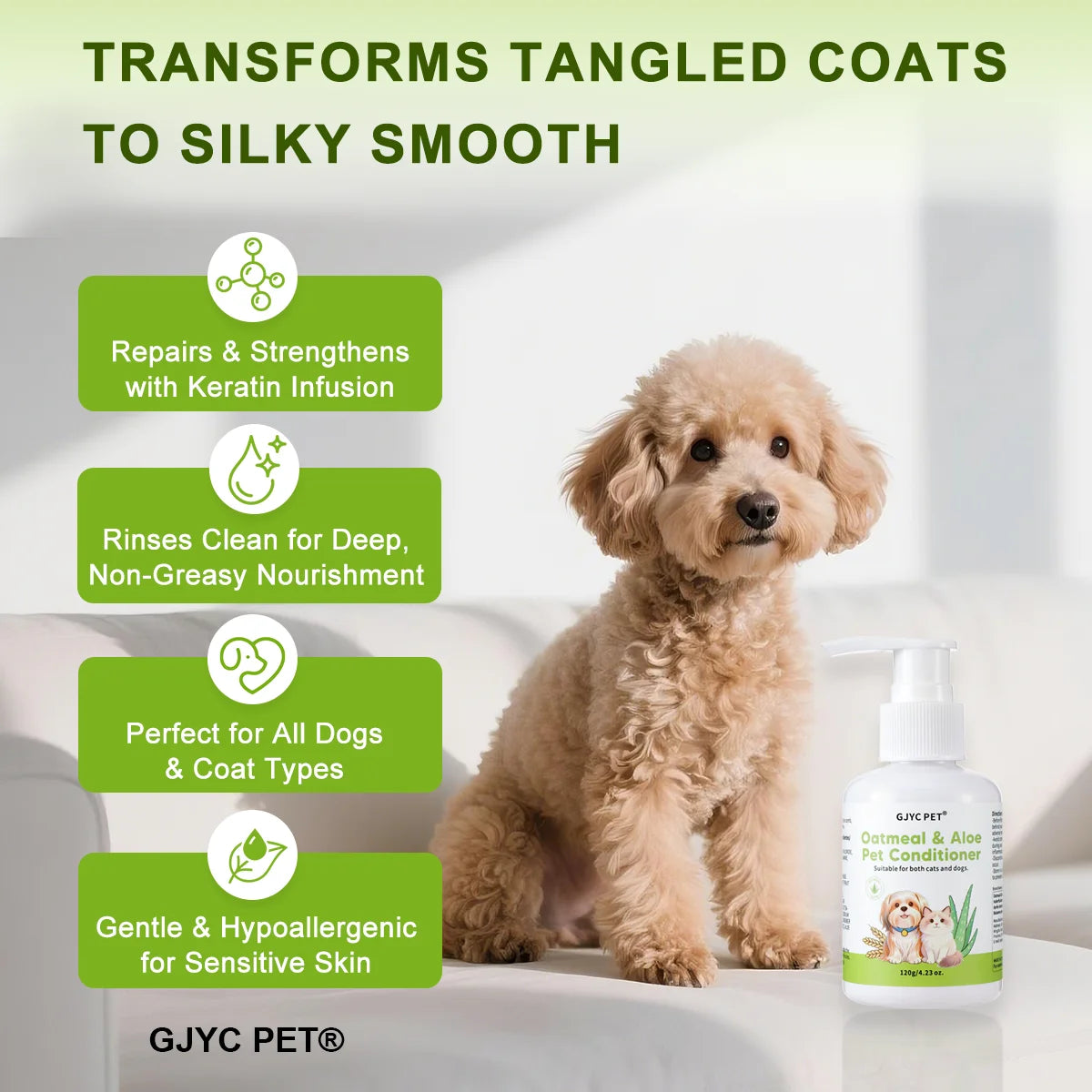Pet Conditioner For Dog Cat Sensitive Skin Natural Oatmeal Aloe Detangling Hydrating Formula Soft Shiny Coat Long Lasting Scent