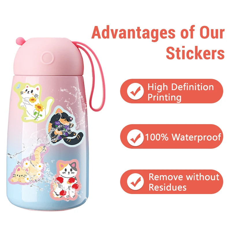 50PCS Colorful Edge Flower Cat Cartoon Graffiti Stickers DIY Stationery Suitcases Notebook Creative Aesthetics Decals Kids Toys