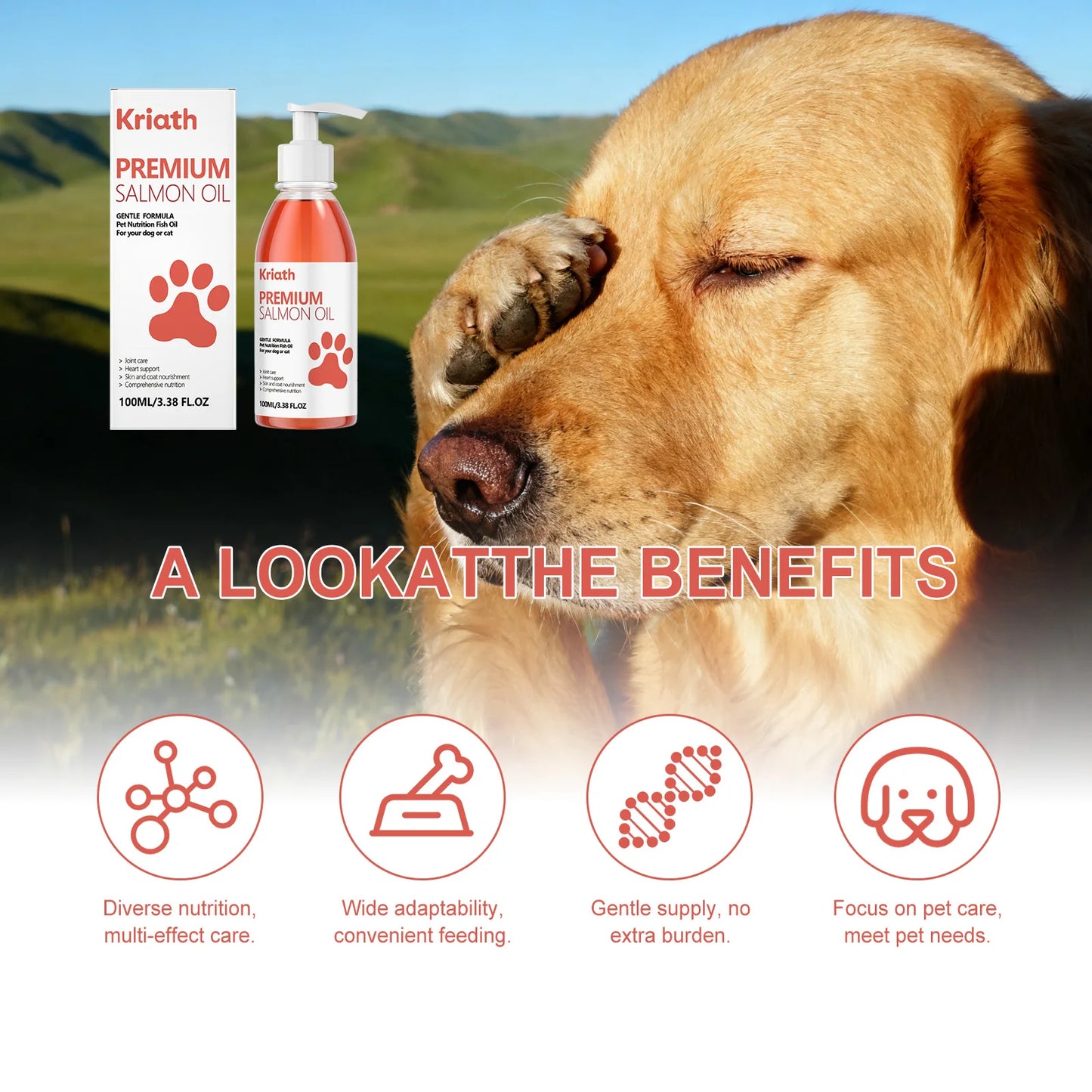 Premium Salmon Fish Oil For Pets Omega 3 Shiny Fur Immune Support Pets Coat Heart Health Dog Cat Heart Skin Nutrition Supplement