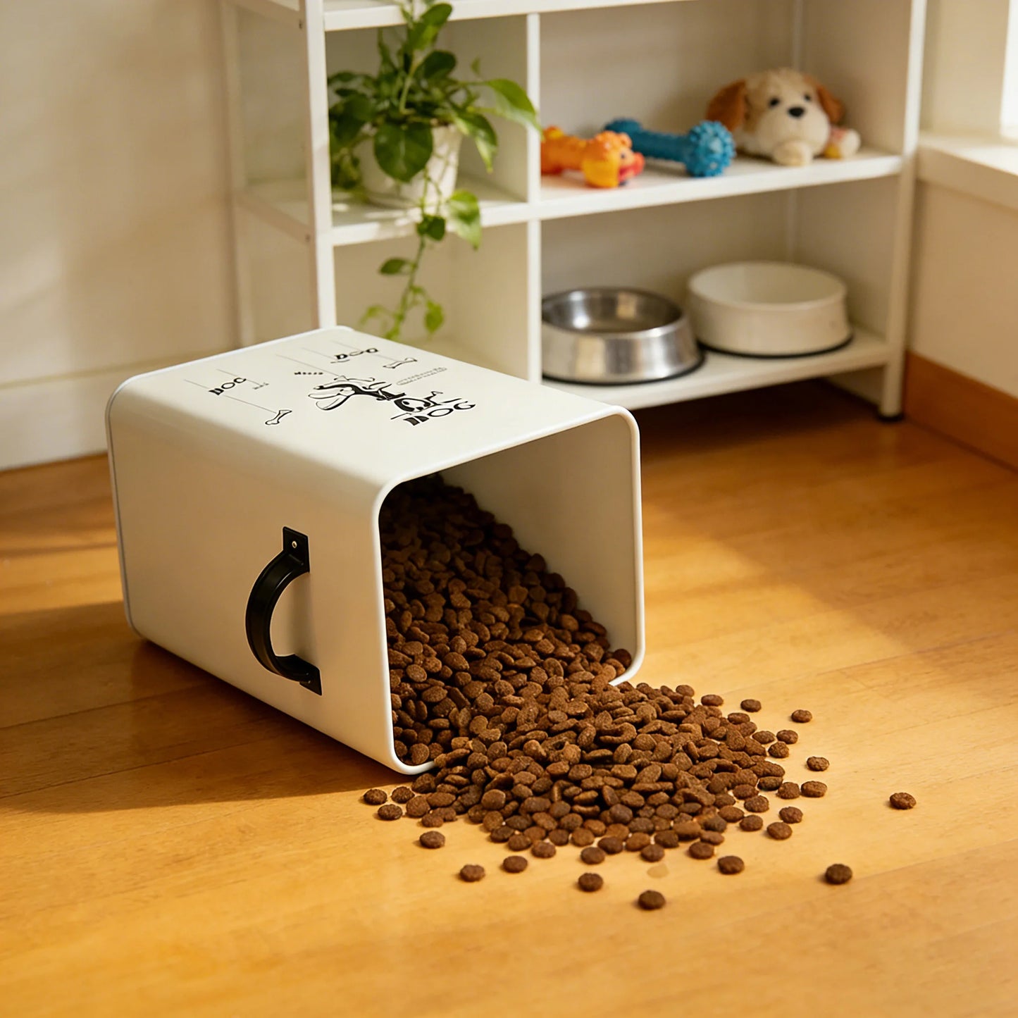 Airtight Metal Dog Food Storage Container with Scoop, Pet Food Bin for Dry Food, Large Capacity Dog Treat Dispenser, Pet Supplie