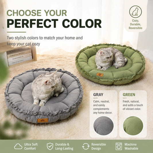 Round Cat Dog Bed Basket Plush Warm Winter Pet Cushion Nest Soft Sofa Sleeping Mat Reversible Shrink Drawstring Bed for Kittens