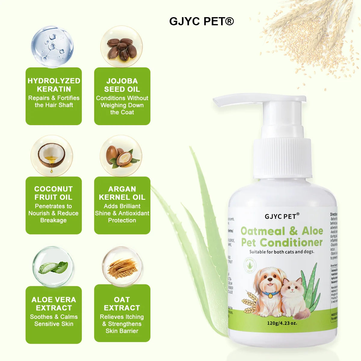 Pet Conditioner For Dog Cat Sensitive Skin Natural Oatmeal Aloe Detangling Hydrating Formula Soft Shiny Coat Long Lasting Scent