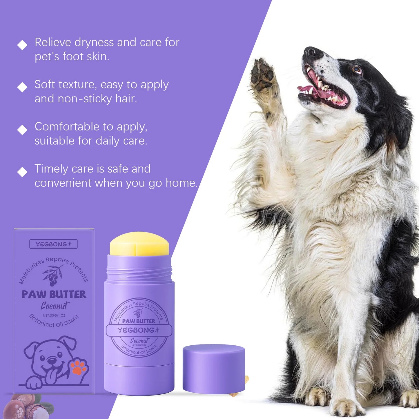 YEGBONG Paw Care Cream for Dogs Deep Moisturizing Improve Drying Not Slipping Coconut Oil Natural Ingredients Pet Paw Balm 30g