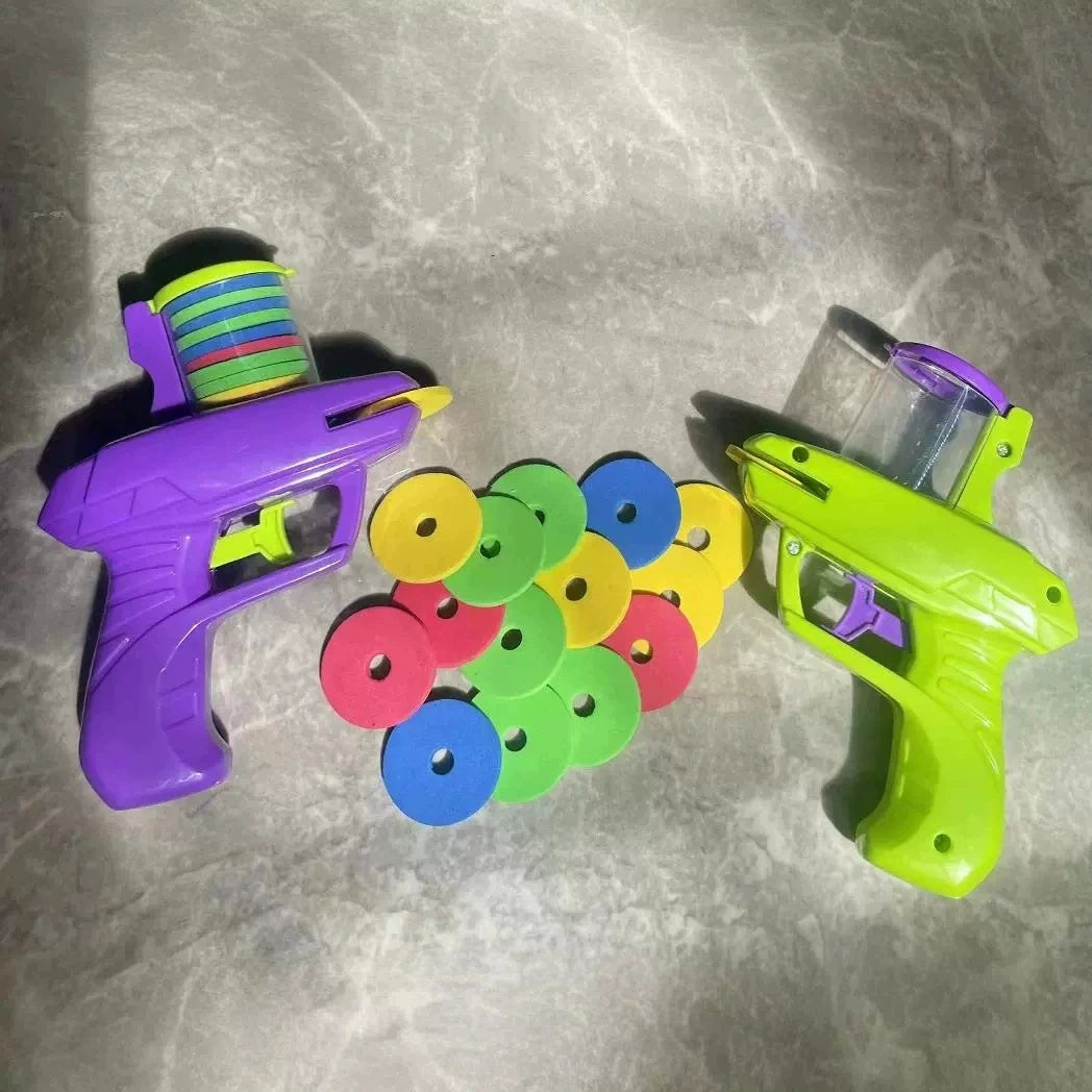 Kids Outdoor Game Foam Disc Gun Toy Flying Disc Shooting Launcher Gun Double Parent-child Interactive Children Toy