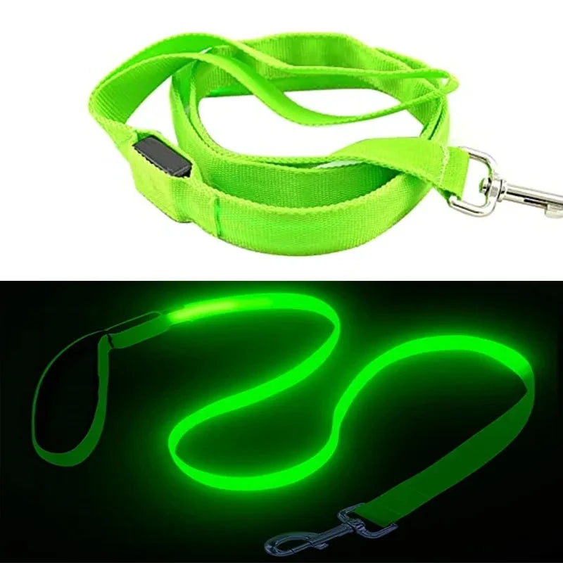 Glowing Led Dog Leash Usb Rechargeable Pet Dog Flashing Nylon Webbing Leashes- 3 Lighting Modes Keep Your Pets Safe In Darkness