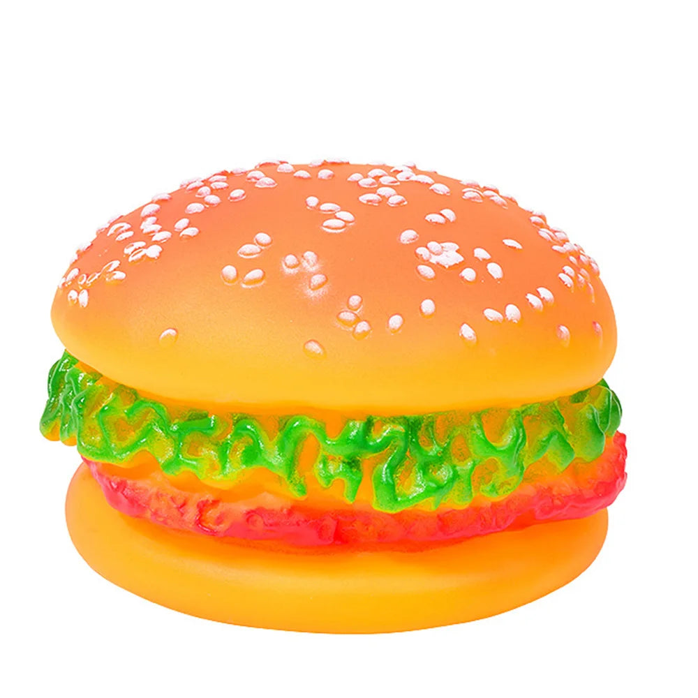 Squeaky Hamburger Dog Toy - Chew Toy for Teeth Cleaning & Molar Care, Interactive Squeaking Pet Toy,