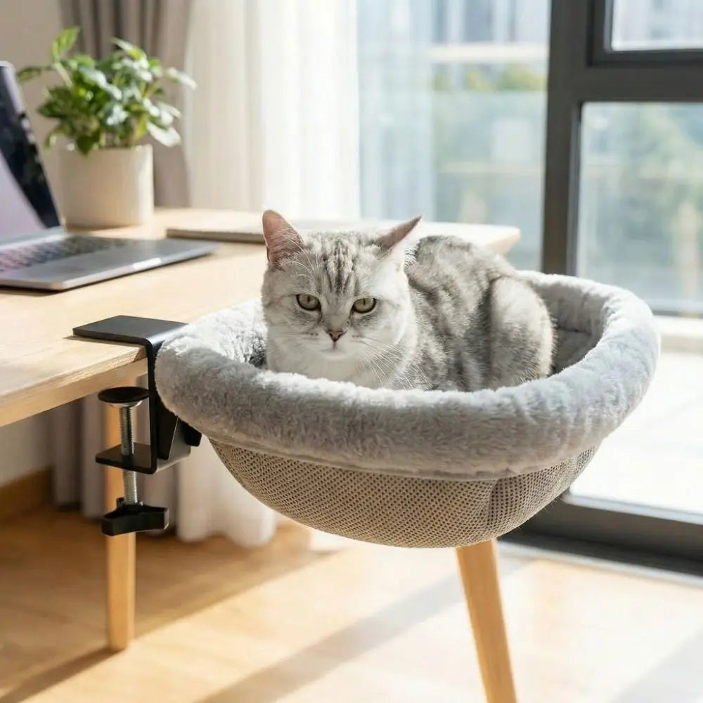 Creative Semi-Circular Cat Table Bed Detachable Soft Cat Desk Hammock Non-Slip Clamp Comfortable Folding Cat Bed Computer Desk