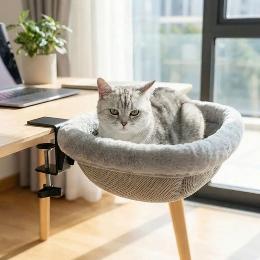 Creative Semi-Circular Cat Table Bed Detachable Soft Cat Desk Hammock Non-Slip Clamp Comfortable Folding Cat Bed Computer Desk