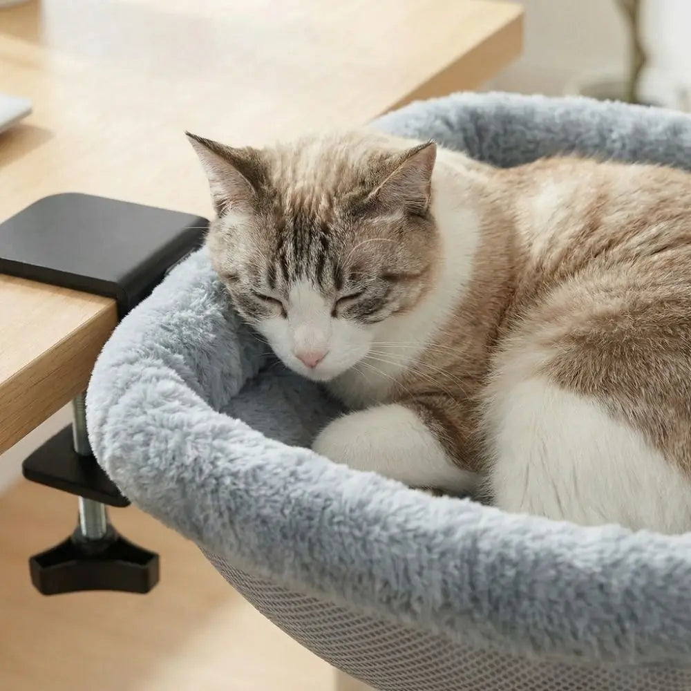 Creative Semi-Circular Cat Table Bed Detachable Soft Cat Desk Hammock Non-Slip Clamp Comfortable Folding Cat Bed Computer Desk