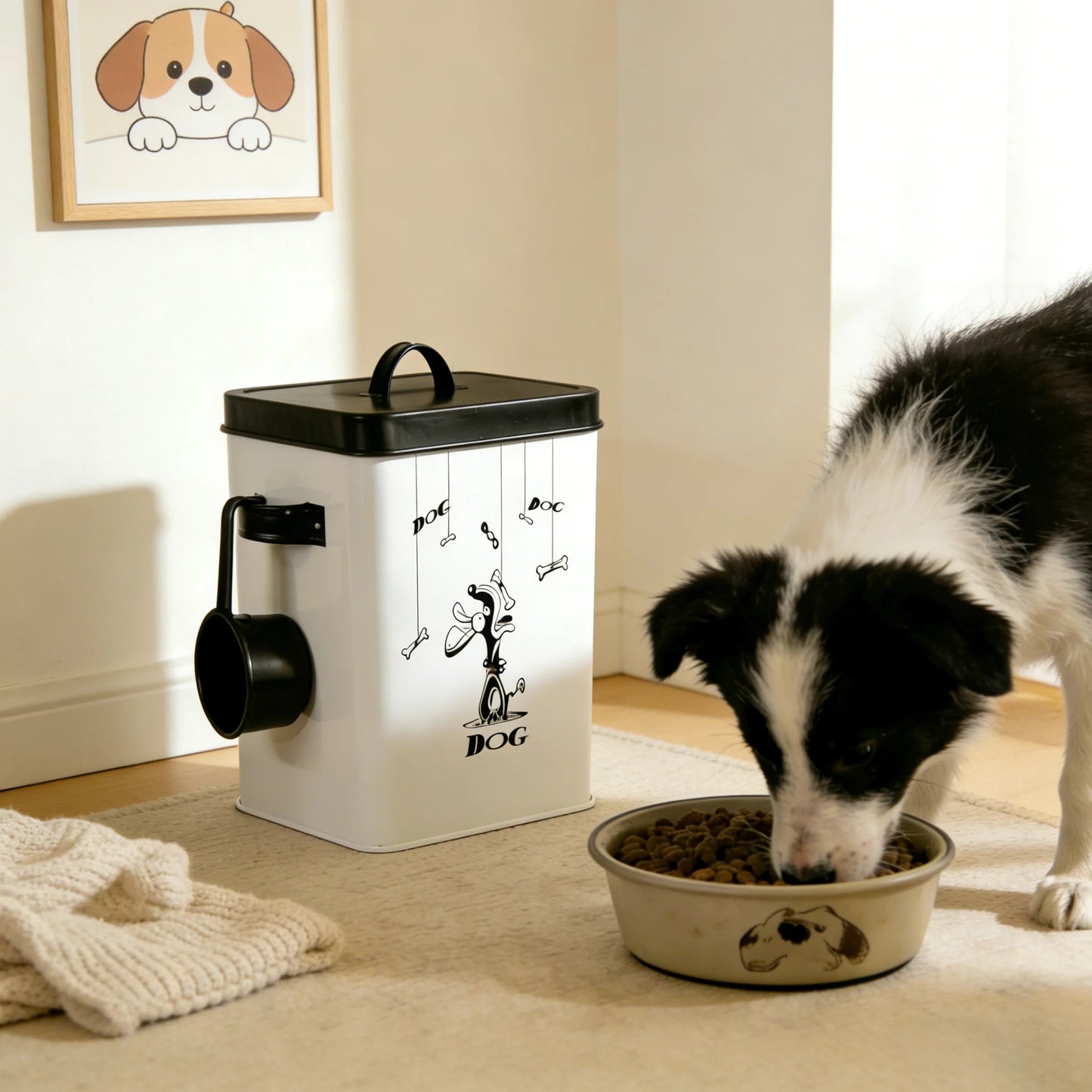 Airtight Metal Dog Food Storage Container with Scoop, Pet Food Bin for Dry Food, Large Capacity Dog Treat Dispenser, Pet Supplie