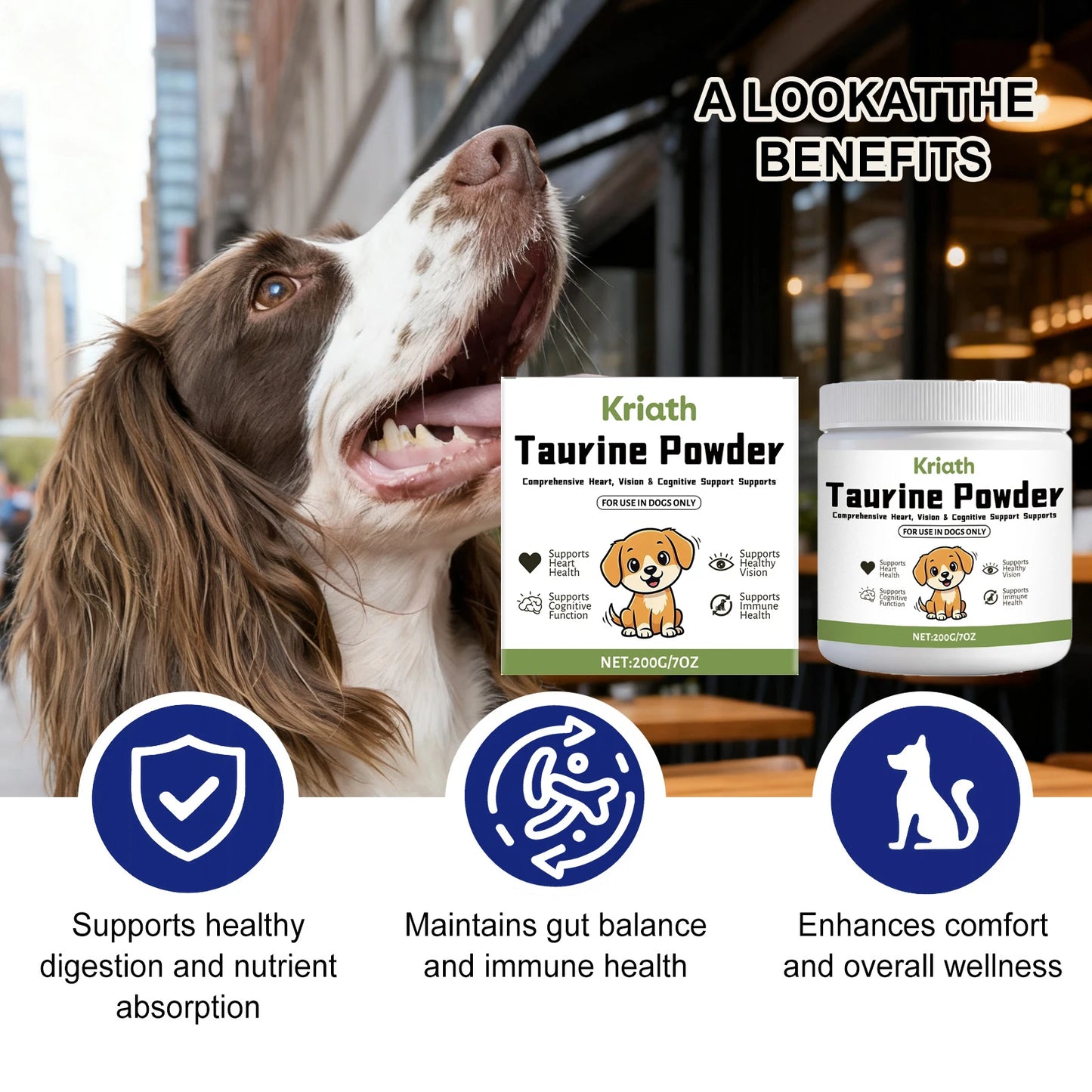 Pet Taurine Powder Support Heart Wellness Maintain Normal Vision Function Enhance Hair Radiance Dog Daily Nutrients Supplement