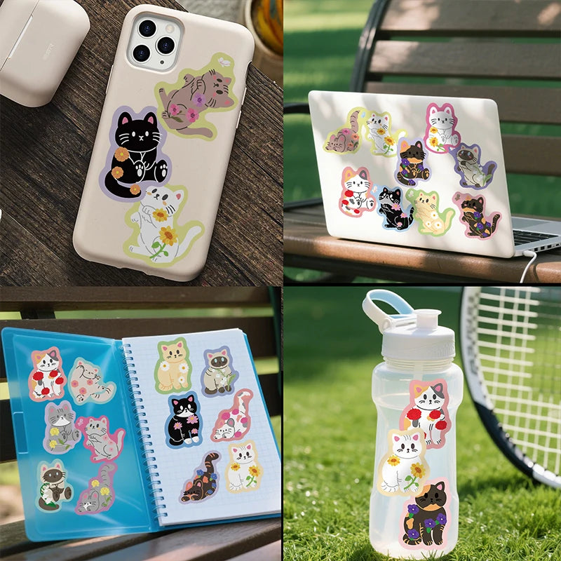 50PCS Colorful Edge Flower Cat Cartoon Graffiti Stickers DIY Stationery Suitcases Notebook Creative Aesthetics Decals Kids Toys