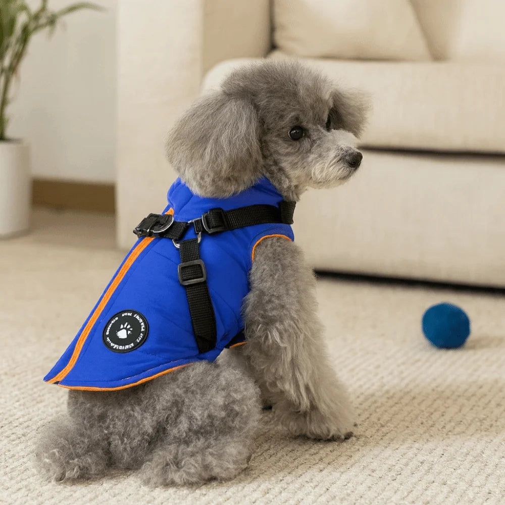 Waterproof Adjustable Dogs Down Clothes Warm Windproof Dog Coat with Harness Soft Dog Jacket for Dogs Cats