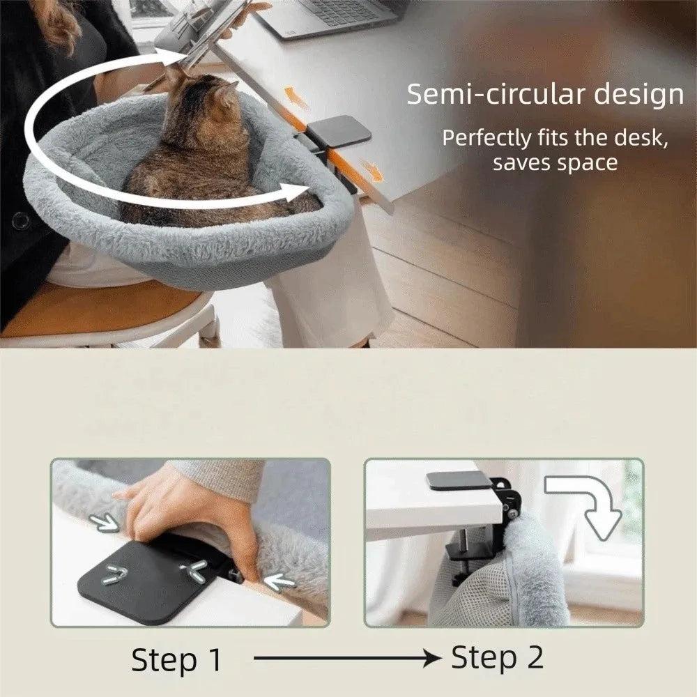 Creative Semi-Circular Cat Table Bed Detachable Soft Cat Desk Hammock Non-Slip Clamp Comfortable Folding Cat Bed Computer Desk
