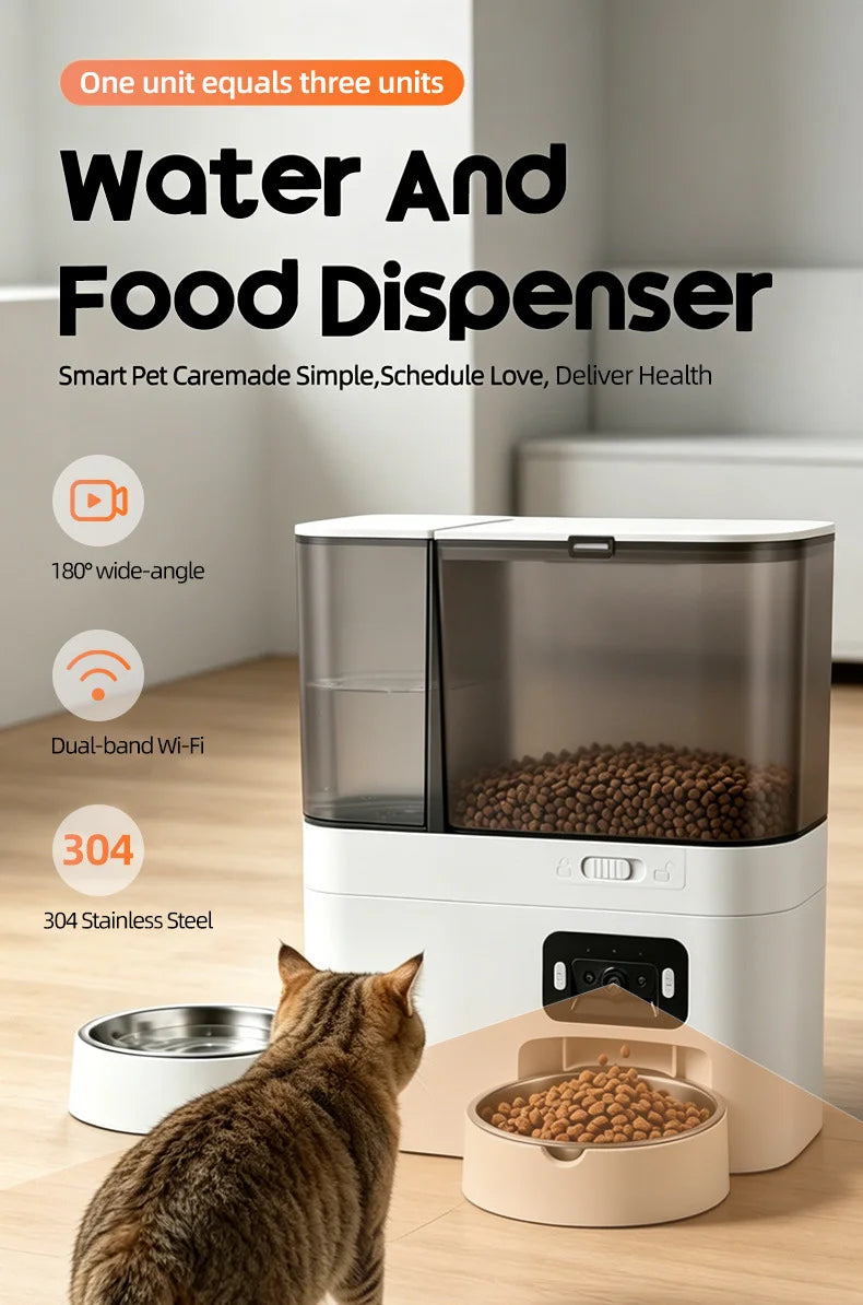 Intelligent automatic cat feeder with built-in water dispenser integrated pet feeding station button-wifi-video timed and quanti