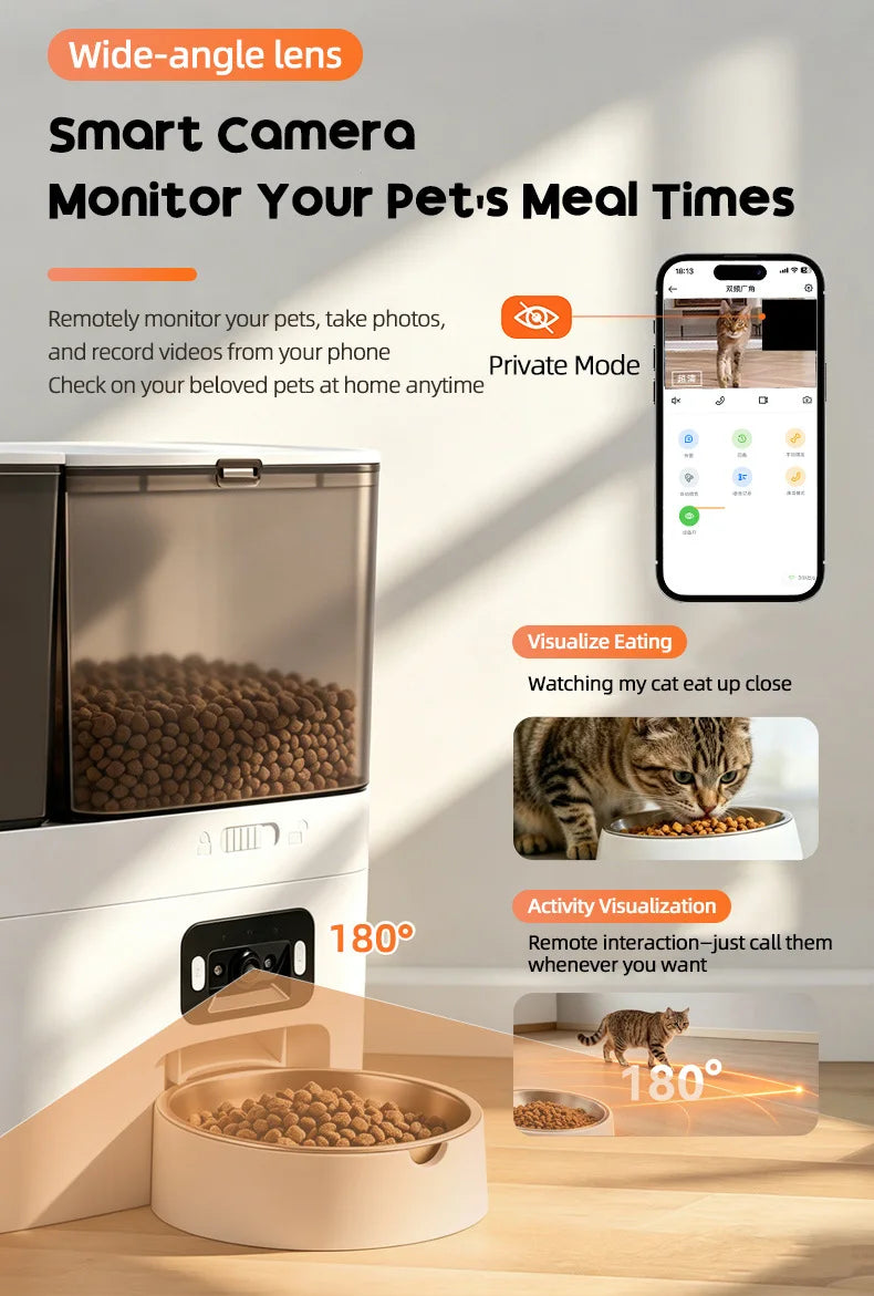 Intelligent automatic cat feeder with built-in water dispenser integrated pet feeding station button-wifi-video timed and quanti
