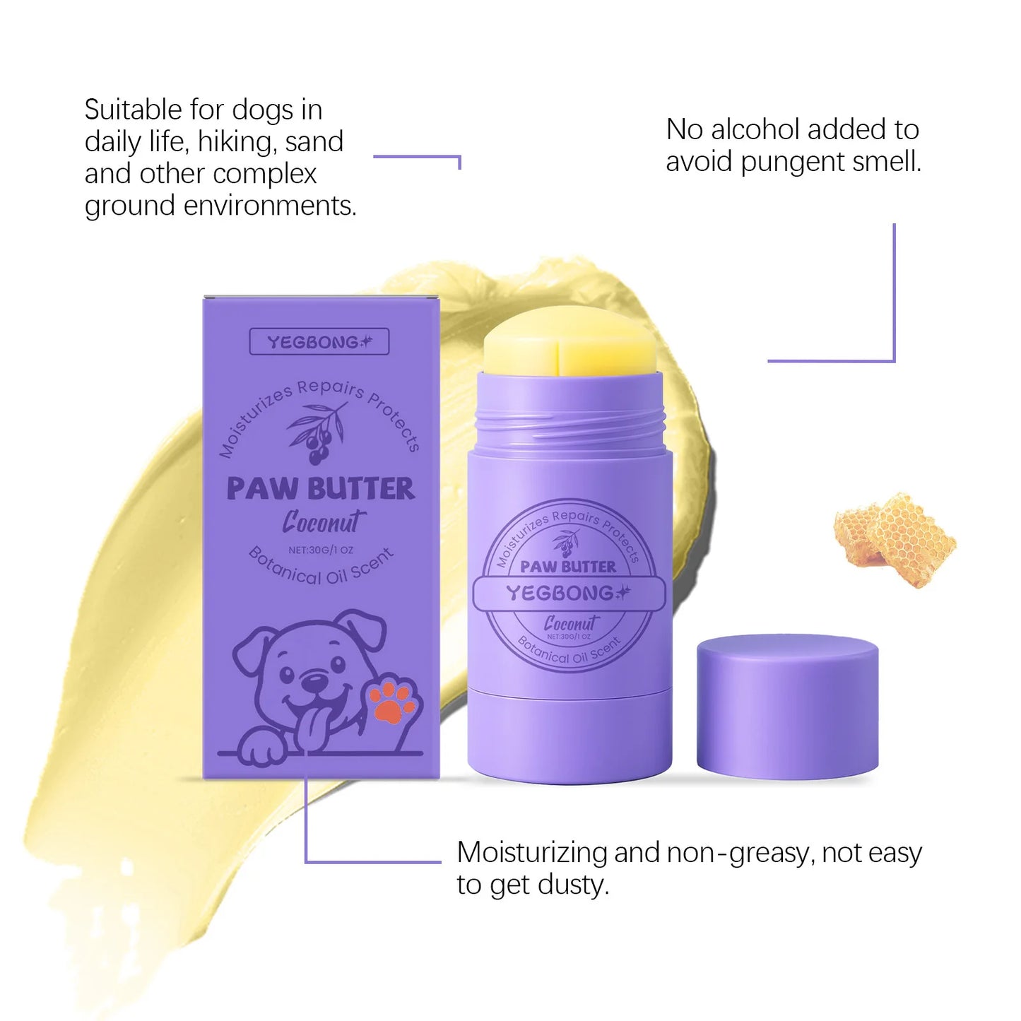 YEGBONG Paw Care Cream for Dogs Deep Moisturizing Improve Drying Not Slipping Coconut Oil Natural Ingredients Pet Paw Balm 30g